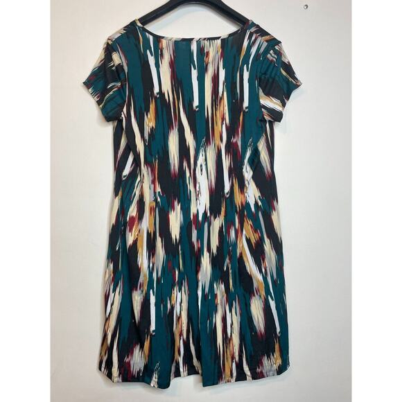 NY Collection Womens Abstract Print Pleated Round Neck Dress Short Sleeve Size L - Picture 2 of 7